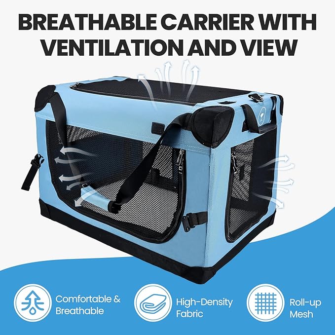 PEGIC Large Cat Carrier for Car Travel, Soft Sided Collapsible Pet Carrier for Outdoor and Indoor Uses, Roomy Extra Large Carrier for 2 Kittens, Large Cat or Puppies up to 50lbs (Teal)