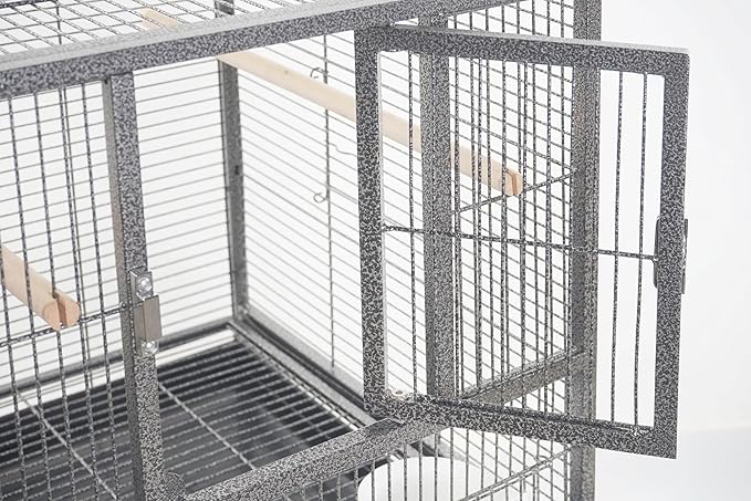 1F/2F/3F Stackable Center Divided Breeder Breeding Bird Flight Double Rolling Cage for Aviaries Canaries Cockatiels Lovebirds Finches Budgies Small Parrots. (Black Vein, 3F)