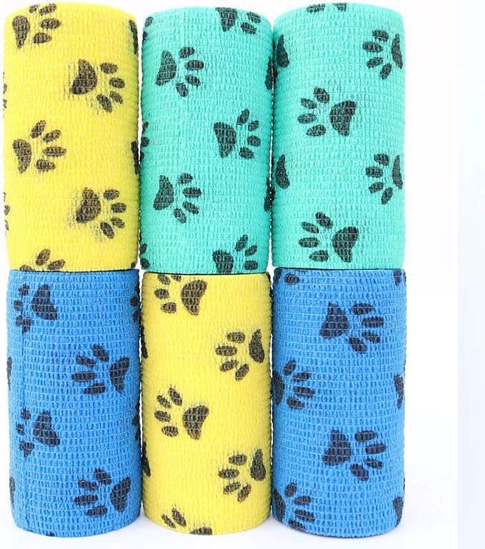Self-Adhesive Vet Wrap for Pets - 6 Rolls 4 Inch Cohesive Bandage for Dogs Cats Horses Rabbits, Pet First Aid Wound Care Stop Bleeding Prevent Licking