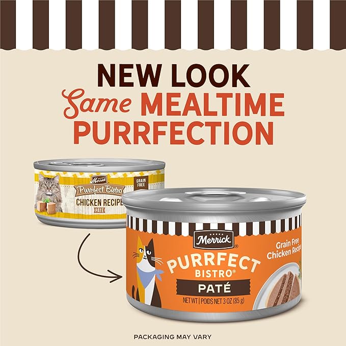 Merrick Purrfect Bistro Grain Free Premium Soft Canned Pate Adult Wet Cat Food, High Protein Chicken Recipe - (Pack of 24) 3 oz. Cans