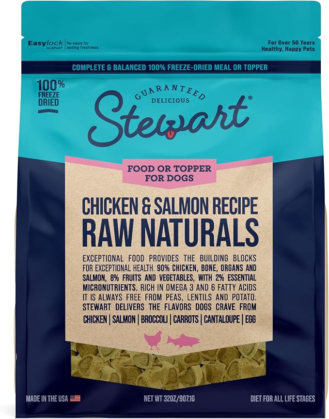 Stewart Raw Naturals Freeze Dried Raw Dog Food or Meal Topper, Chicken and Salmon Recipe, 32 Ounce Bag, Complete and Balanced Nutrition