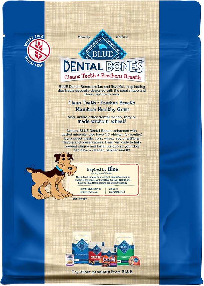 Blue Buffalo Dental Bones Regular Natural Dental Chew Dog Treats Bag Value Pack,(Pack of 2)