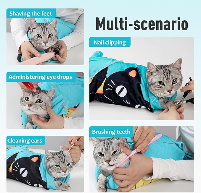 Cat Grooming Wrap35.4"*35.4", Self-Adherent Anti-Scratch Swaddle Restraint, Nail Clipping, Anti-Bite, Anti-Scratch, Anti-Escape Calming Wrap Multifunctional Care Pet Tools XL