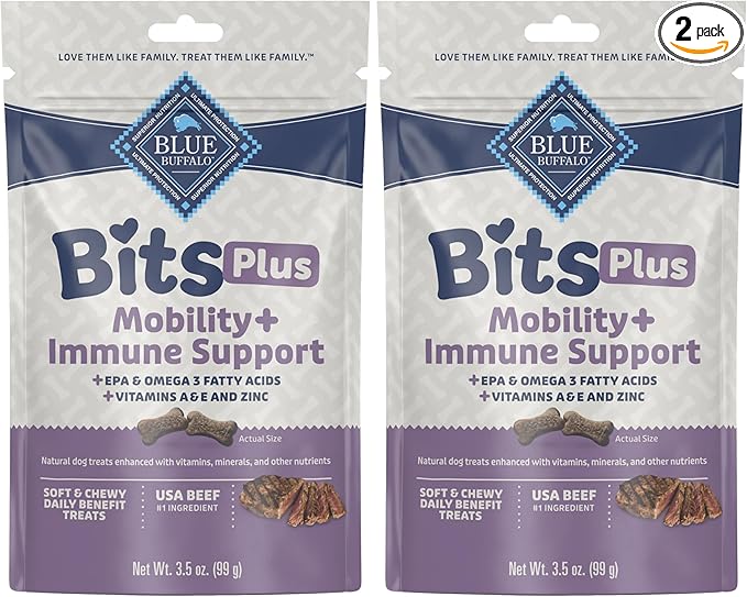 Blue Buffalo Blue Bits Plus Mobility and Immune Support Soft Dog Treats, Beef, 3.5-oz. Bag (Pack of 2)