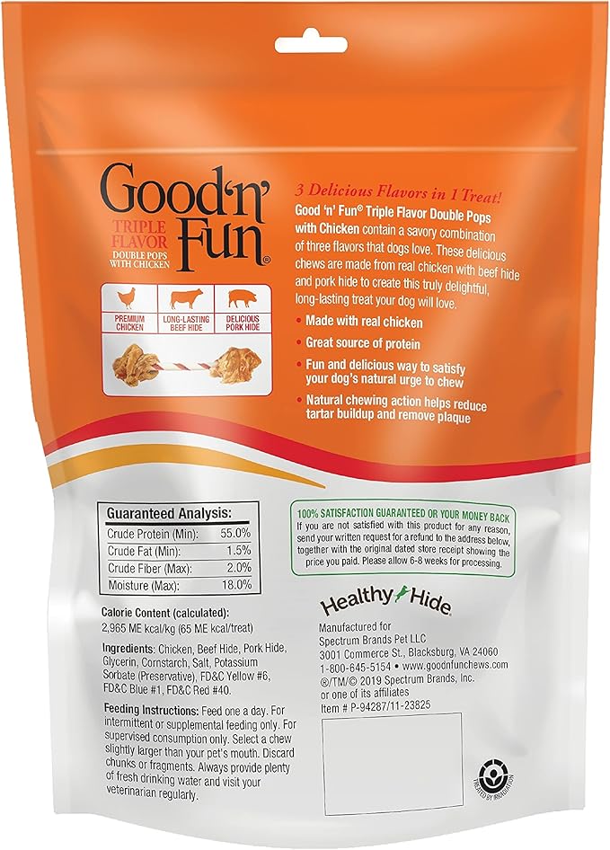 GOOD 'N' FUN Triple Flavor Double Pops with Chicken 5.5 Ounces, Gourmet Dog Snacks (3 Pack)
