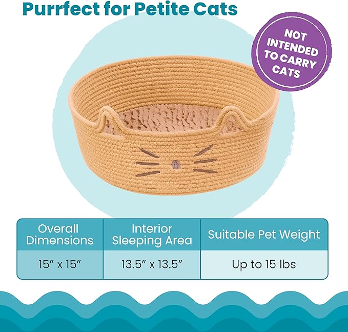 Catstages Bed & Basket Retreat 2-in-1 Cat Bed with Removable Cushion, Plush Cotton Rope, Tan, 15 in – Versatile Pet Bed and Toy Storage Basket