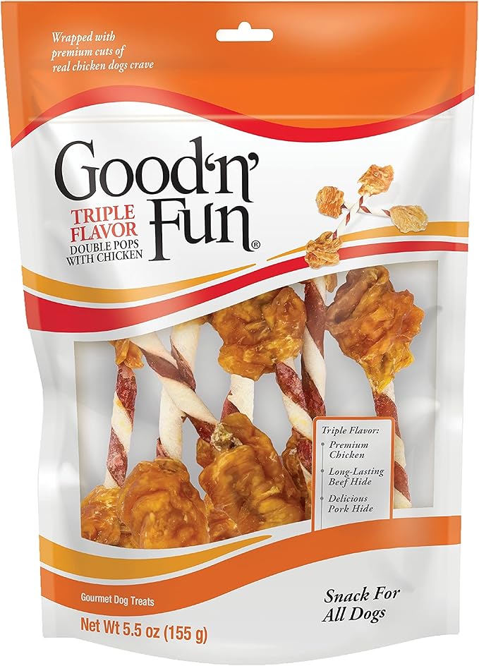 GOOD 'N' FUN Triple Flavor Double Pops with Chicken 5.5 Ounces, Gourmet Dog Snacks (3 Pack)