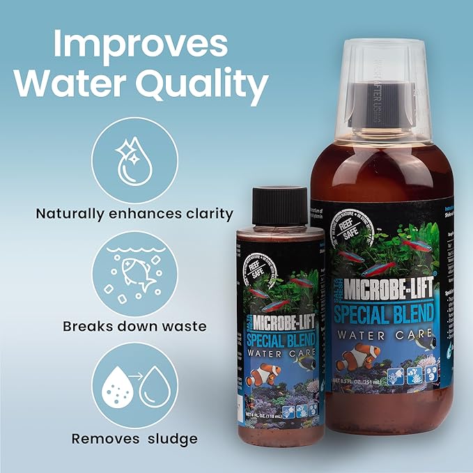MICROBE-LIFT Special Blend Aquarium Water Care Treatment, Cleaner & Clarifier for Fresh and Saltwater Fish Tanks, Reduces Maintenance & Helps with Aquarium Algae Control and Odor, 4 Ounces (SBH04)