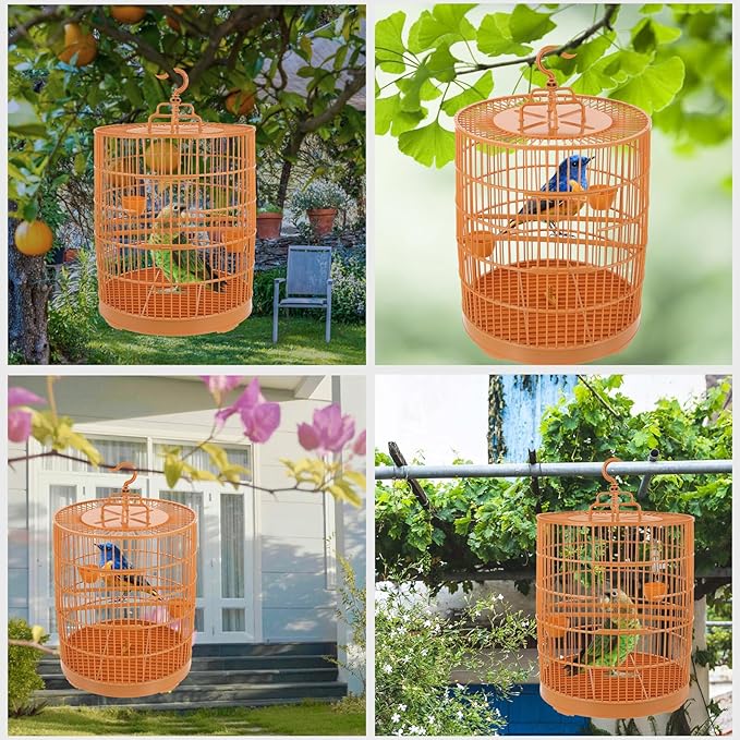 Luxshiny Plastic Hanging Bird Cage Round Top 30cm, Decorative Plastic Parrot and Cockatiel Cage for Small Pet Birds, Suitable for Indoor Display and Travel Use