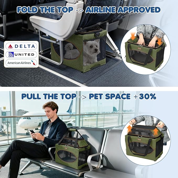 Lekereise Top-Expandable Pet Carrier 18x11x11Inch Delta American United Airline Approved Underseat to 15lbs Stable Car Travel Carriers for Small Dogs Cats with Locking Safety Zippers Anti-Scratch Mesh