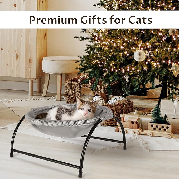 Elevon Elevated Cat Bed, Free-Standing Cat Hammock Bed, Pet Bed with Metal Frame for Indoor Outdoor, Machine Washable & Breathable Easy Assembly, up to 40lbs