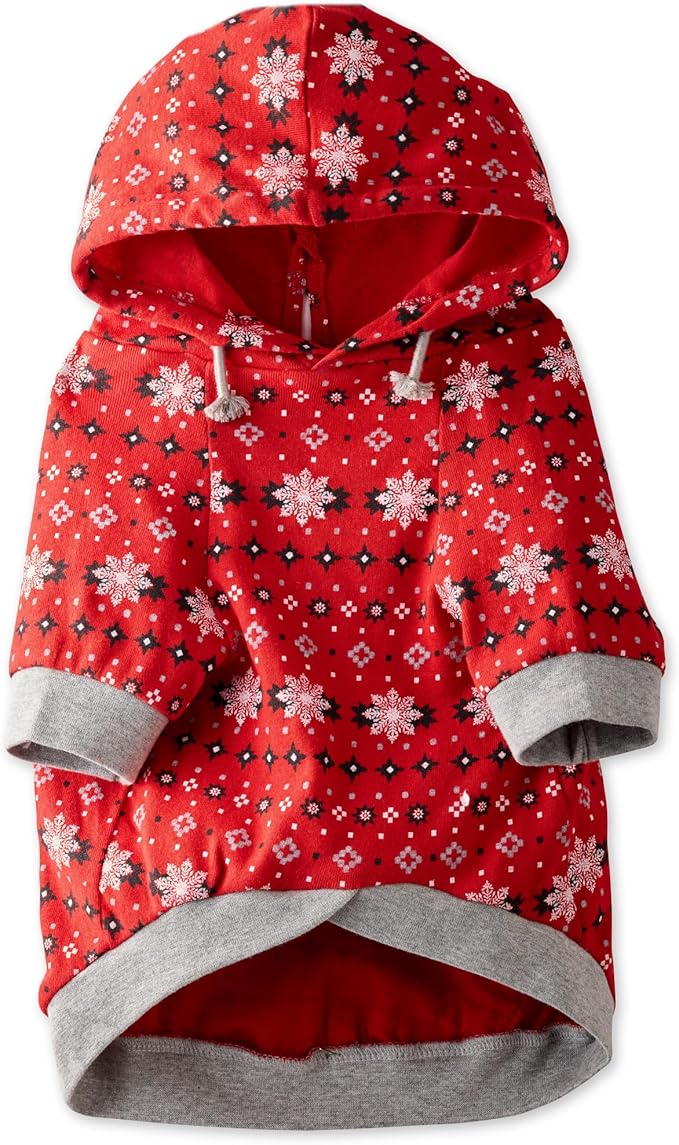 Pet Passion Rocky – The Original Lightweight Hooded Tee 100% Organic Cotton Dog Hoodie Pet Coat Sweater for All Sized Dogs, Red Fair Isle, Large (40-60 lbs)