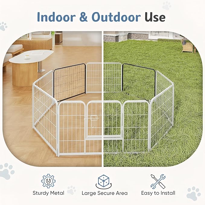 DUMOS Dog Playpen Indoor, Metal 32 Inch 2 Panels Foldable Pet Fence with Door, Outdoor Small Medium Large Dog Puppy Portable Exercise Play Pen for RV Camping, Trips, Play Yard