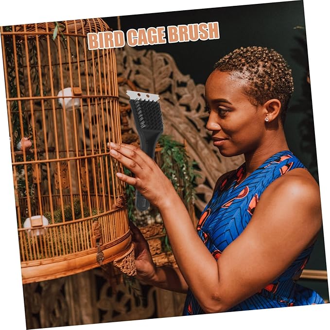 Long Handle Birdcage Cleaning Brush Stainless Steel Scraper for Bird Droppings Removal Multi-Function Bird Cage Maintenance Tool and Care Accessory