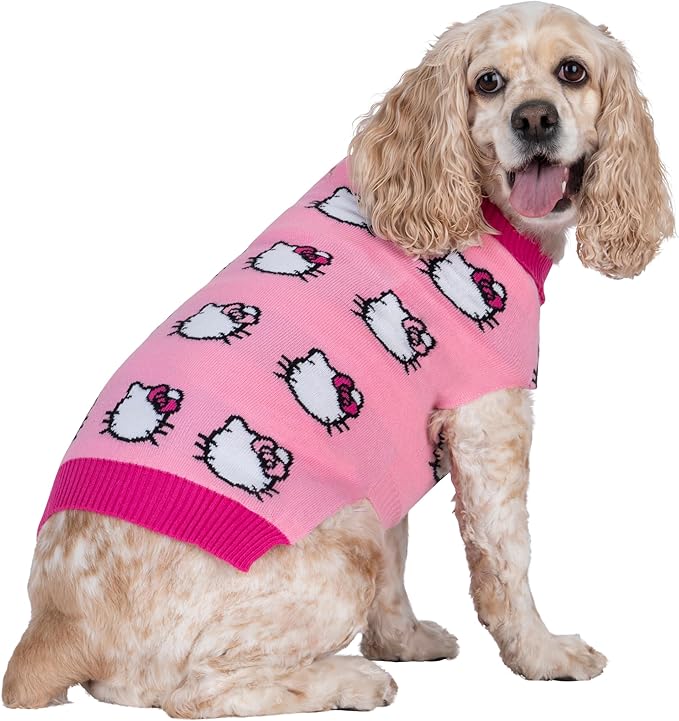 Hello Kitty and Friends Hello Kitty Dog Sweater - Pink Knit Fabric Pet Sweater with Character Design - Officially Licensed Sanrio Product from Jazwares - Medium