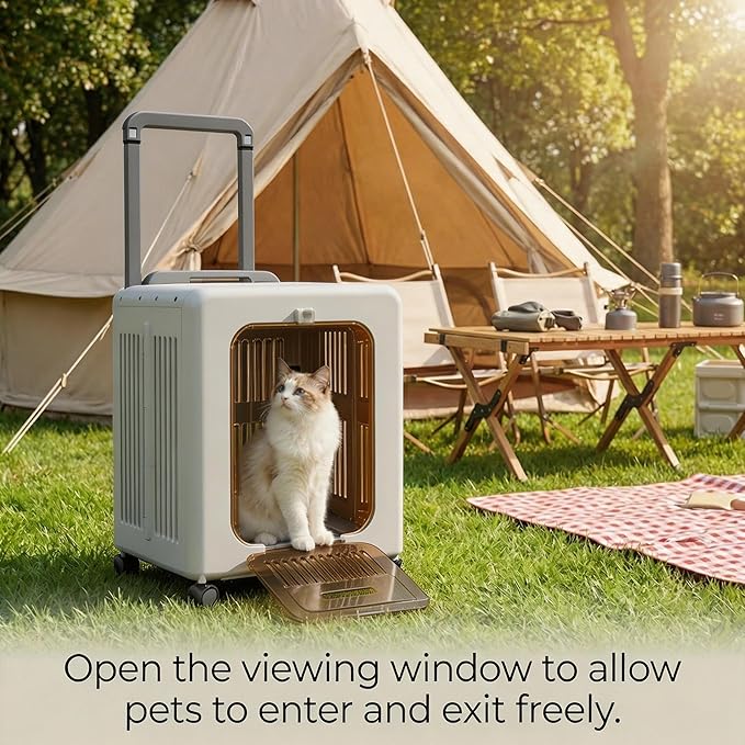 Cat Stroller, Breathable Foldable Cat Carrier with Wheels for Small Dogs and Cats, and Features a Comfortable Viewing Window Suitable for Cats Under 22 pounds (Gray)