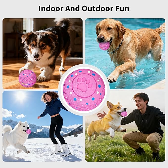 Interactive Dog Toys: Self Rolling & Bouncing Ball to Keep Them Busy, 3 Modes, Type-C Fast Charging, Durable E-TPU & IP54 Waterproof - Best for Small/Medium Breeds & Puppies (Pink)