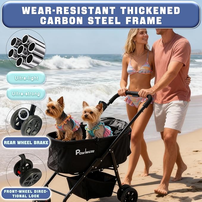 4 Wheels Pet Stroller 4 in 1 Pet Stroller with Detachable Carrier for Small & Medium Dogs Cats up to 55 lbs Easy-Folding Travel Dog Wagon with Car Seat Breathable Mesh,Khaki