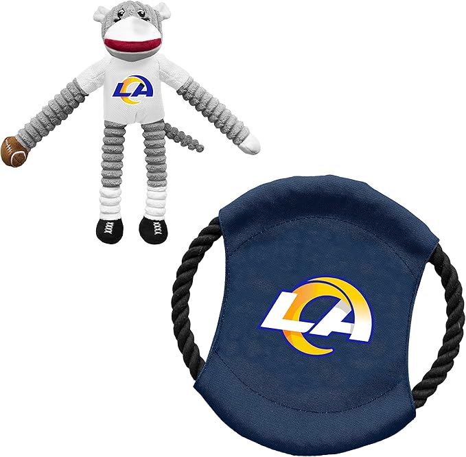 Littlearth NFL Unisex NFL Sock Monkey and Flying Disc Pet Toy Combo Set