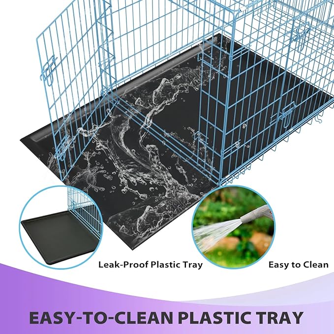Extra Large Portable Dog Crate - Double-Door Folding Metal Wire Kennel with Removable Tray - Ideal for Medium Sized Dogs, Small Dogs & Travel (Blue, 30")