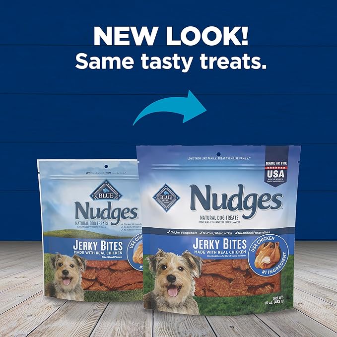 Blue Buffalo Nudges Jerky Bites Dog Treats, Made in the USA with Natural Ingredients, Bite-Sized Pieces, Chicken, 16-oz Bag