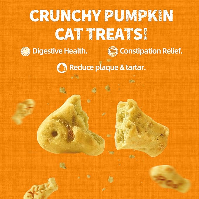 Just Try 36 OZ Pumpkin Cat Treats Cat Constipation Relief Hairball Control Healthy Salmon Snacks Training Biscuits Treats for Digestive Support Low Calorie Kitten Snacks