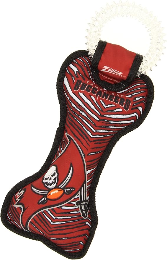 Zubaz NFL Team Logos and Colors Ring Tug Toy with Squeaker for Dogs, Tampa Bay Buccaneers