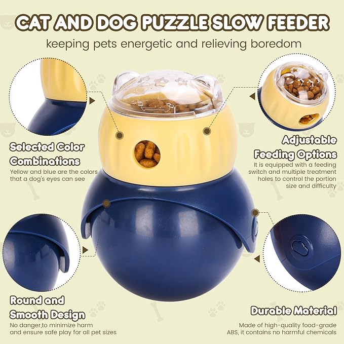 Interactive Cat Toy & Puzzle Feeder - Slow Feed Bowl Treat Dispenser for Indoor Cats and Kittens, Adjustable Food Game for Mental Stimulation and Bloat Prevention