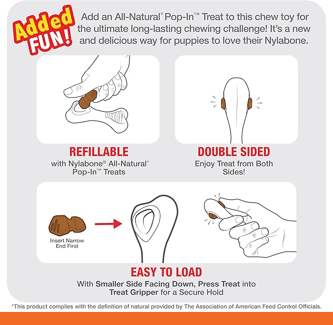Nylabone Knuckle Bone Pop-In Treat Toy Puppy Chew Toy for Puppies, Interactive Treat Dispensing Enrichment Toys for Puppies, Chicken Flavor, X-Small Dogs - Up to 15 lbs.