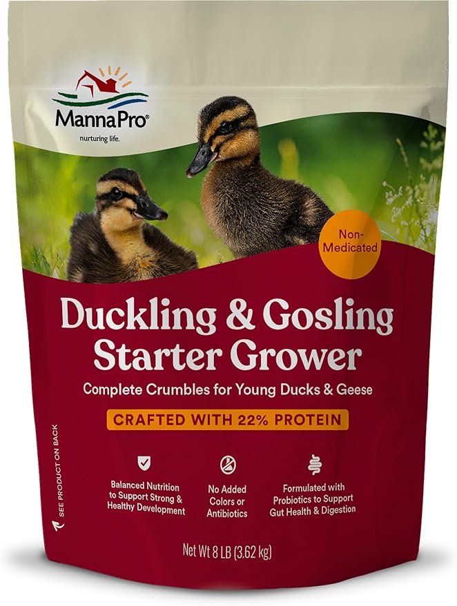 Manna Pro Duck Starter Grower Crumble – Non-Medicated Duckling Feed with Probiotics for Digestion, Ducks & Goose Starter Feed for Healthy Growth, Duck Grower Crumble Pellets, 8 lb