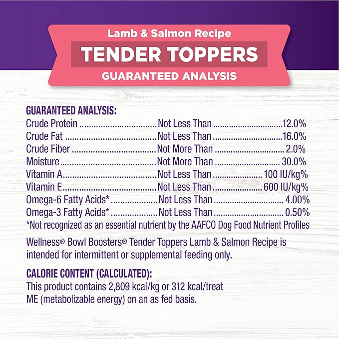 Wellness Tender Toppers (Previously CORE Bowl Boosters), Grain-Free Natural Dog Food Toppers or Mixers, Made with Real Meat (Lamb & Salmon, 8 oz Bag) (Pack of 2)