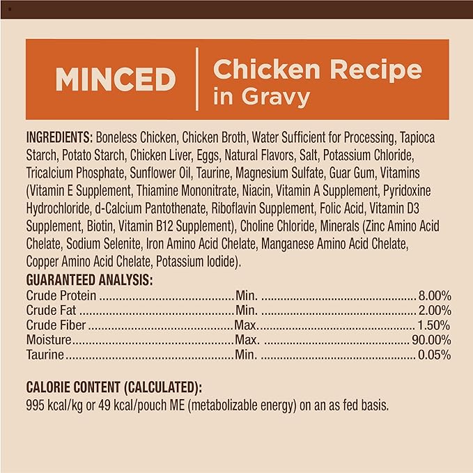 Wellness CORE Tiny Tasters Minced Adult Wet Cat Food, Natural, Protein Rich, Grain Free, Chicken Recipe, 1.75 oz, Pack of 12 Pouches