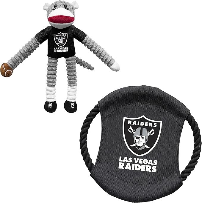 Littlearth NFL Unisex NFL Sock Monkey and Flying Disc Pet Toy Combo Set
