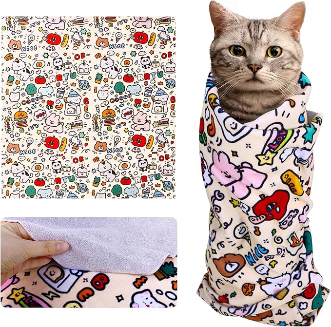 Cat Wrap for Cutting Nails and Grooming,Cat Restraint Wrap for Nail Clipping,Self-Adhesive Fabric Cat Swaddle Burrito Wrap for Nail Trimming (Graffiti Style)