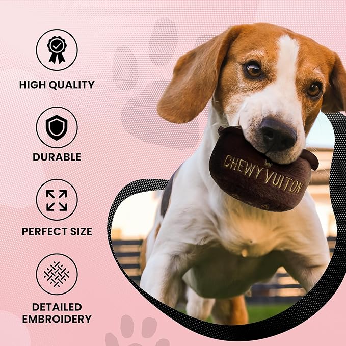 Dog Diggin Designs Chewy Vuiton Barkday Cake Plush Dog Toy | Luxury-Inspired Parody Designer Cake with Squeaker, Soft Plush Celebration Dog Toy – Prêt-à-Porter Play!