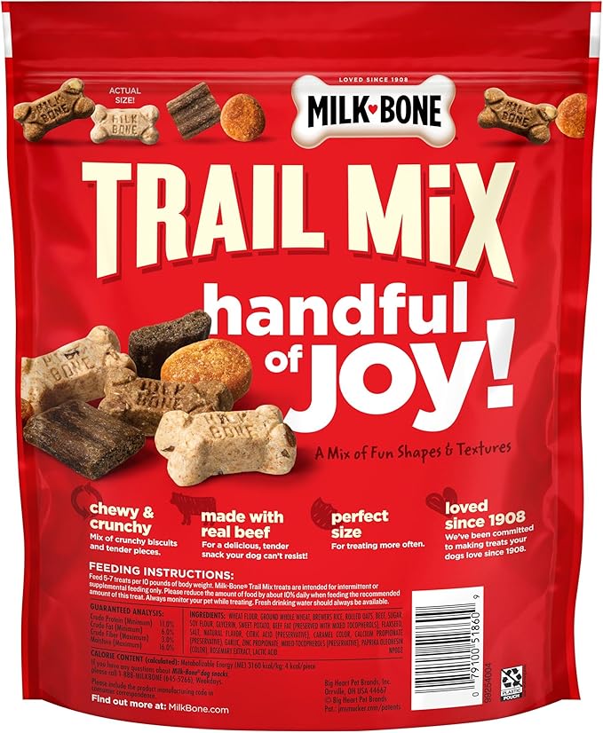 Milk-Bone Trail Mix Chewy & Crunchy Dog Treats,Real Beef & Sweet Potato,20 Ounce,(Pack of 4)