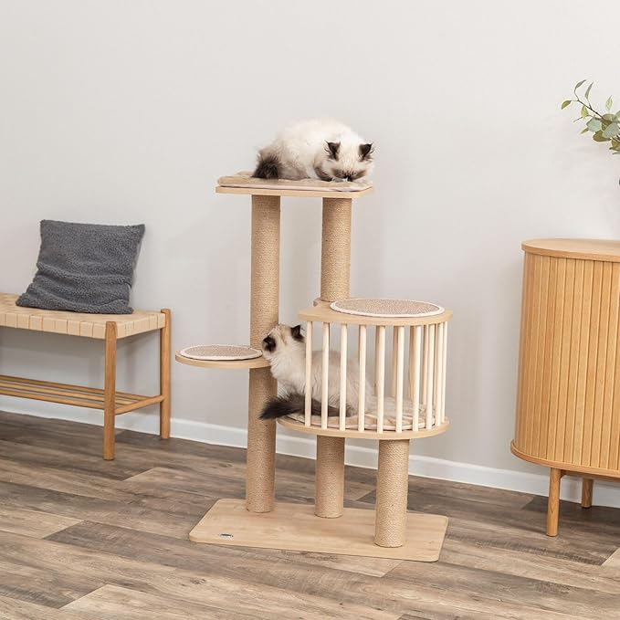 Trixie Aspen 37" Cat Tree - Modern Multi-Level Tower with Condo, Platforms, Cushions & Sisal Scratching Posts – Tall Indoor Cat Furniture with Perches, Scratchers, Cushion & Easy-Clean Surfaces