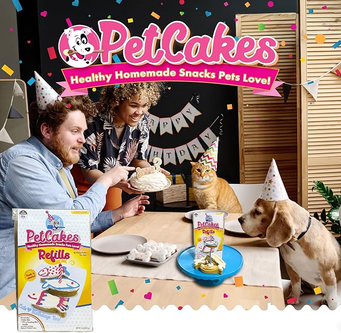 PetCakes Birthday Treat Mix Refills for Cats - Make Healthy Cakes - Includes 1 Cake Mix, 1 Frosting & Candle, Cheese Flavor - Net Wt. 3oz (Pack of 2)