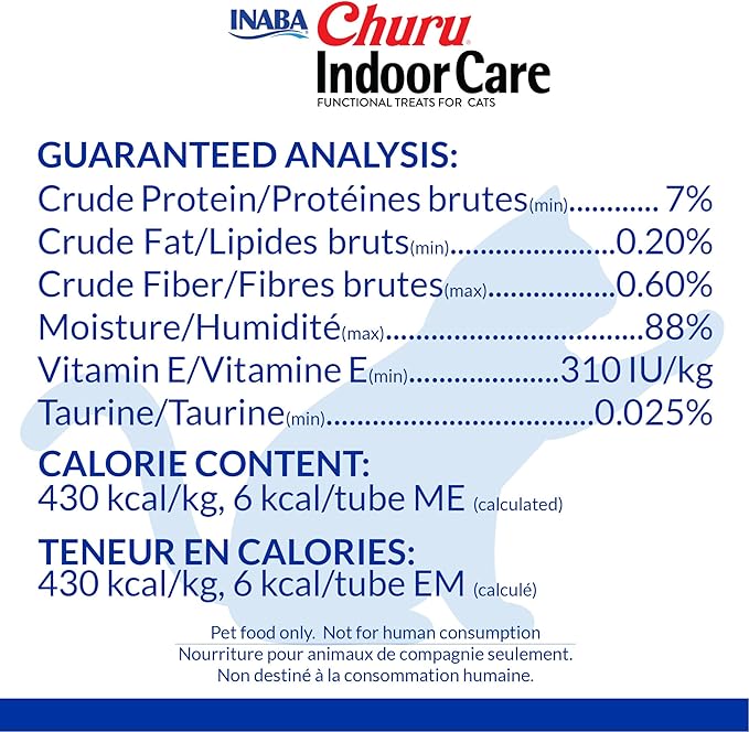 INABA Churu Indoor Care for Hairball Control, Functional Lickable Cat Treat with Taurine & Green Tea Extract, 0.5oz Each, 24 Tubes Total, Tuna Recipe