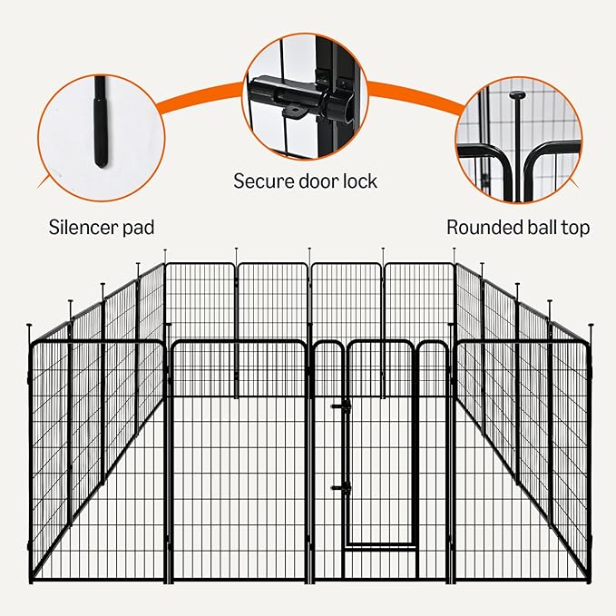 Amazon Basics Dog Playpen, 16 Panels Metal Fence with Door, Foldable for Indoor and Outdoor Use, Suitable for Small to Medium Sized Dogs, 42 Inch Height, Black