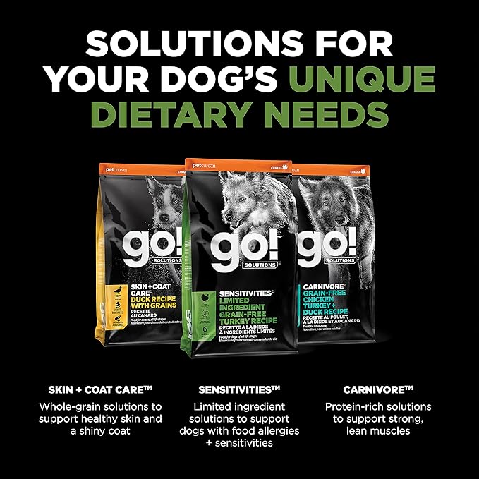 Go! Solutions Sensitivities Limited Ingredient Turkey Grain-Free Dry Dog Food, Chicken-Free Kibble Made by Experts for Sensitive Stomachs & Food Allergies, for Puppies, Adults, & Seniors, 12 lb Bag