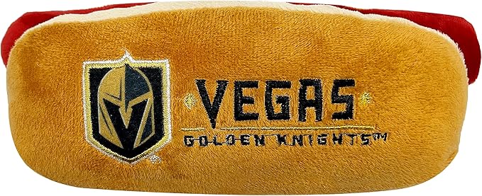 Pets First NHL LAS Vegas Golden Knights HOT Dog Plush Dog & CAT Squeak Toy - Cutest HOT-Dog Snack Plush Toy for Dogs & Cats with Inner Squeaker & Beautiful Hockey Team Name/Logo 8 x 5 x 3 Inches