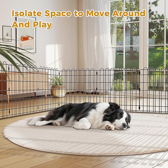 PAWZ Road Dog Playpen Foldable Metal Dog Fence with Door, Outdoor for Yard and Indoor Use Portable Design for RV and Camping- 8 Panels (24" Wide Each), 48 inch Height for Small Dogs Puppy Large Dogs