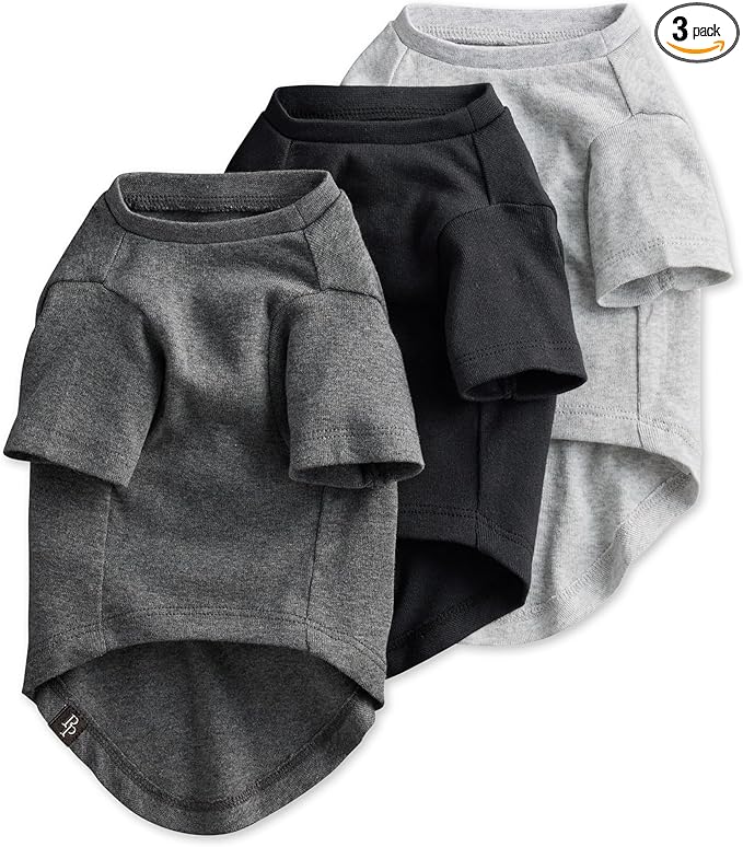 Pet Passion Toby II - The Perfect Tee, 3 Pack Short Sleeve Pet T-Shirt 100% Organic Cotton Tees Clothes for Small, Medium, Large Dogs, Gray Ombre, Medium (20-45 lbs)