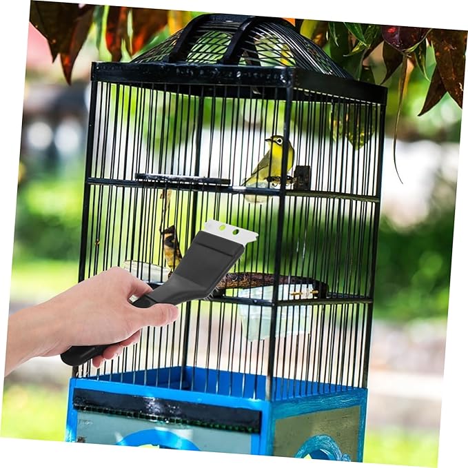 Kisangel Bird Droppings Remover Birdcage Poop Shovel Stainless Steel Bird Cage Brush Long Handle Cage Cleaner