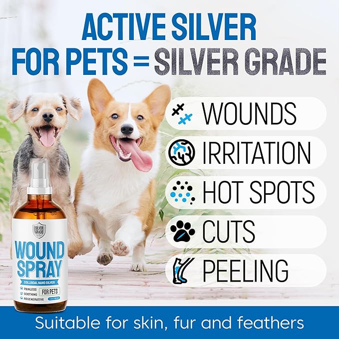 Wound Spray for Pets + 6 Elastic Self-Adhering Bandages – All Skin Moments Care with Colloidal Silver – Cleansing Properties & Protection from Licking and Scratching – 4-oz Bottle