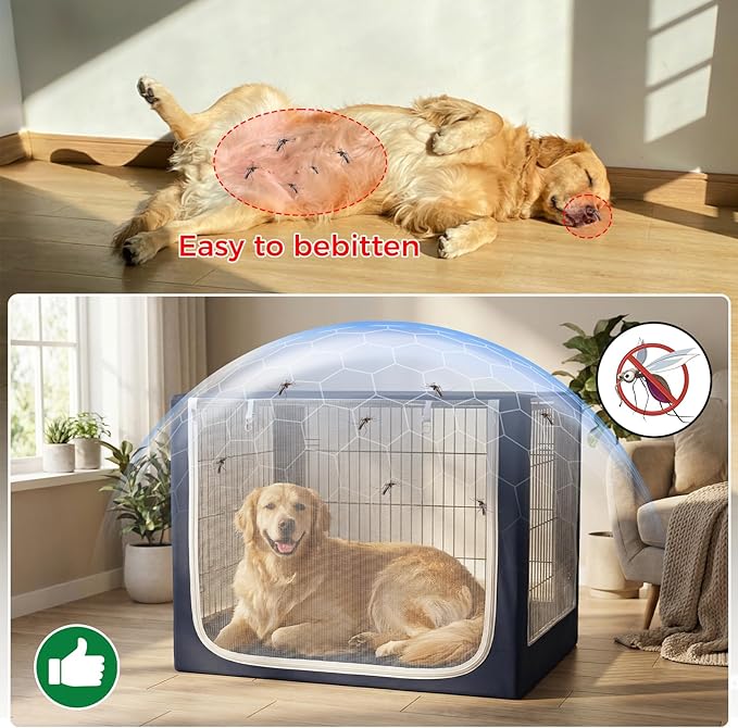 Dog Crate Cover, Breathable Mesh Mosquito Net, Elastic Bottom & Front Zipper, Fits 42inches Crates, Perfect for Dog Crates & Pet Kennels（Only Cover）