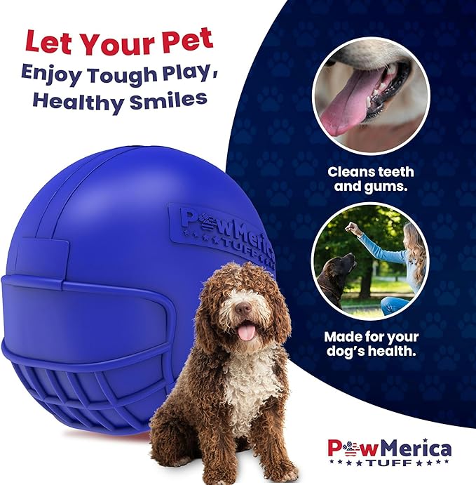 Helmet – Indestructible Dog Toy for Aggressive Chewers – Durable Rubber Football Helmet for Chewing & Play – Supports Dental Health – Pet-Safe & Made in USA (3.5 x 3.5 x 3.25 Inches)