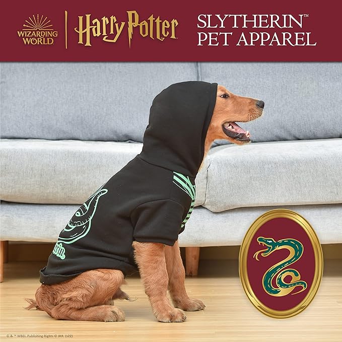Harry Potter Slytherin Pet Hoodie With Faux Scarf - X-Small | Dog Accessories for Hogwarts Houses, Slytherin, Black (FF23360)