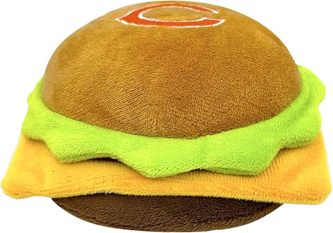 NFL Chicago Bears Cheese Burger Plush Dog & CAT Squeak Toy - Cutest Stadium HAMBERGER Snack Plush Toy for Dogs & Cats with Inner Squeaker & Beautiful Football Team Name/Logo